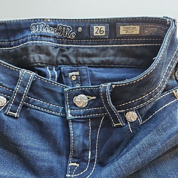 MissMe Women's Blue Denim Signature Boot Cut Altered Bottoms Jeans Size 26 - Picture 4 of 6